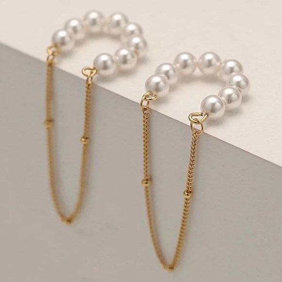 Gold cuff earrings 18k gold plated 925 sterling silver with pearl - Picture 2 of 3